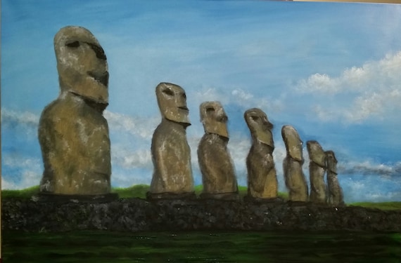 Moab, Easter Island On A Lovely Day an Original Oil in full color on 36x24x1 canvas