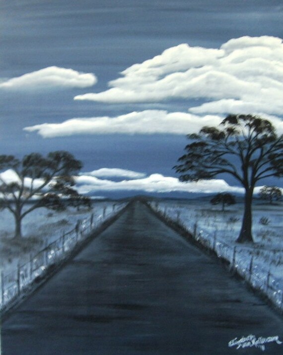 Dark Dessert Highway an Original Oil on canvas 20x16x1 in Black and White