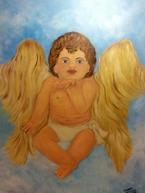 Cherub Kisses an Original Oil in full color on 24x18x1 canvas