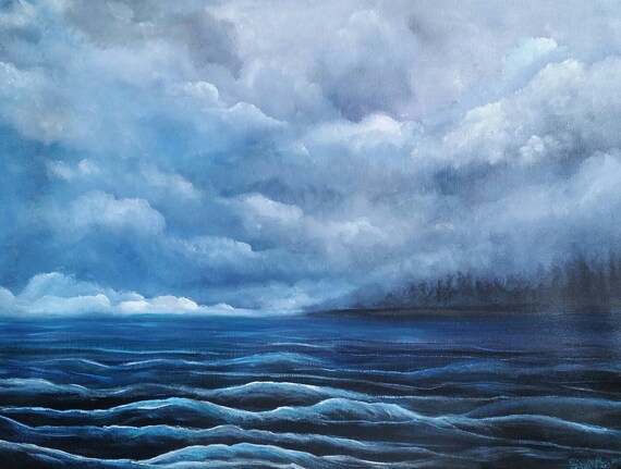 Lake Tahoe on a cold cloudy day an Original Oil in full color on  24x18x1 canvas