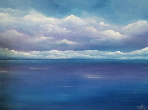 Calm Sea Sunset an Original Oil in full color on  24x18x1 canvas