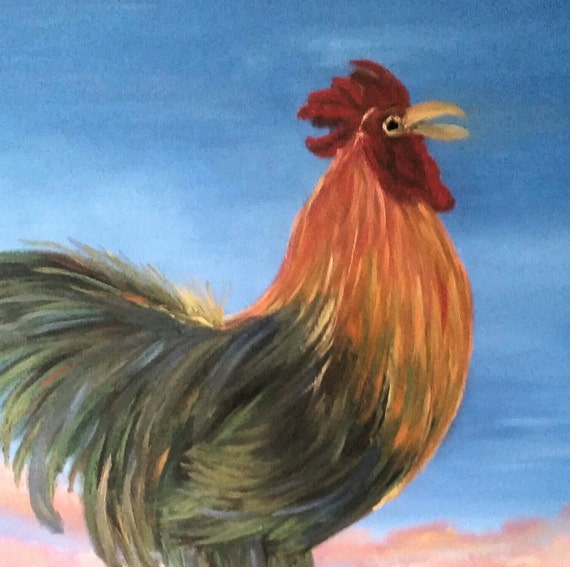 Cock a doodle doo! Original Oil in full color on 18x24x1 canvas