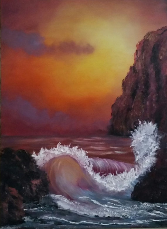 SOLD...but you can buy...Breaking Wave at Sunset an Original Oil in full color on  24x18x1 canvas