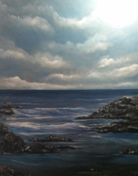 Cloudy Ocean Original Oil in full color on  30x20x1.5 canvas