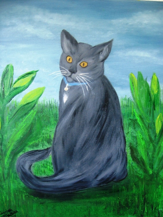 Kitty in a Field an Original Oil in full color on 20x16x1 canvas