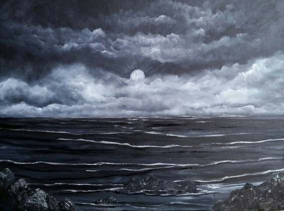Lake Tahoe on a Cloudy Moonlit night an Original Oil in full color on  24x18x1 canvas