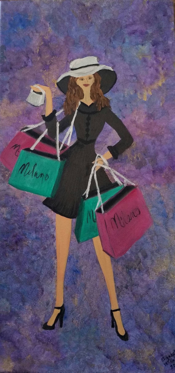 I LOVE Shopping! an Original Oil in full color on  10x20x1 canvas