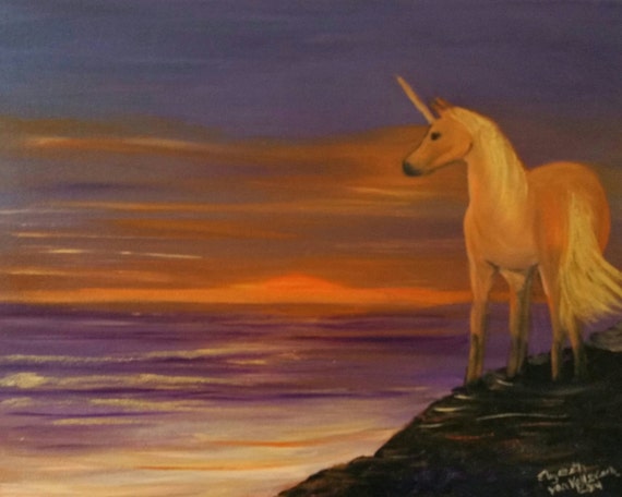 Unicorn Sunset, An Original Oil in full color on 16x20x1 canvas