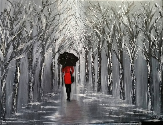 Stormy Weather an Original Oil on canvas 24x18x1 in Black and White and Red