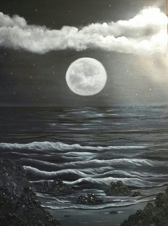 Moonlight on the Lake an Original Oil in full color on  18x24x1 canvas