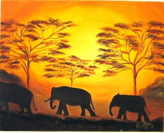 Elephant Walk an Original Oil in full color on  20x16x1 canvas