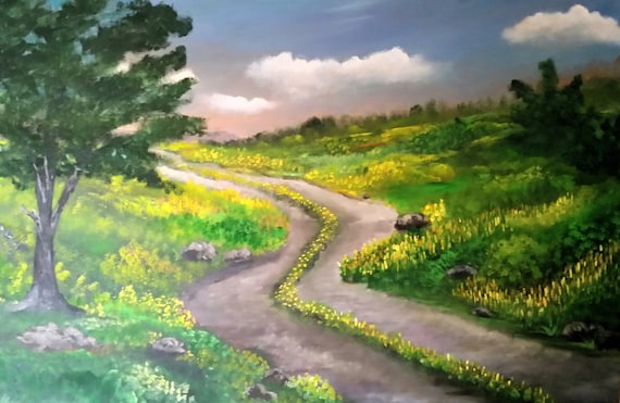 Country Road in Springtime an Original Oil in full color on 24x36x1 canvas