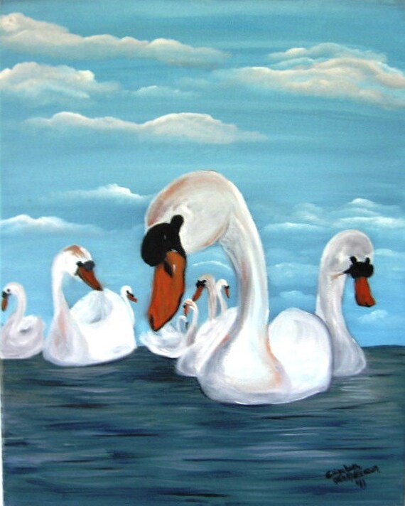 Swimming Swans an Original Oil in full color on 16x20x1 canvas