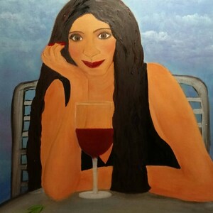 A Glass of Wine, Original Oil in full color on 20x16x1 canvas