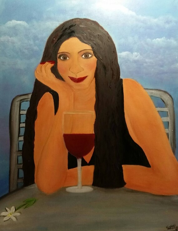 A Glass of Wine, Original Oil in full color on 20x16x1 canvas