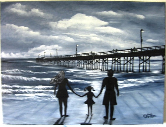Looking at Balboa Pier an Original Oil on canvas 24x18x1 in Black and White