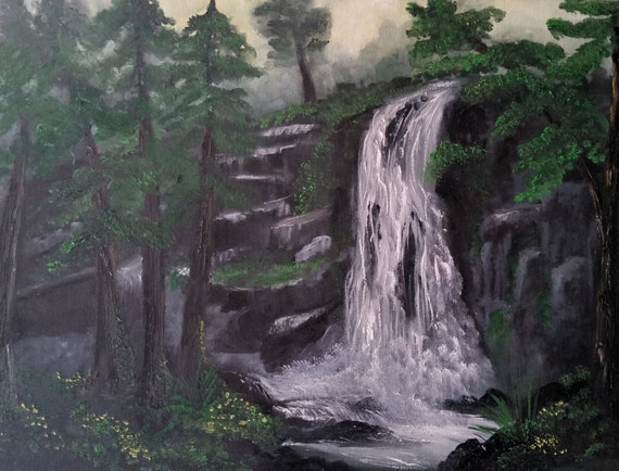 Waterfall in the Redwoods, Original Oil in full color on 24x18x1 canvas