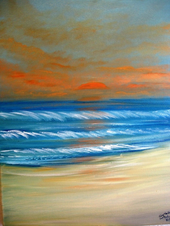 Ocean Sunset Original Oil in full color on  16x20x1 canvas