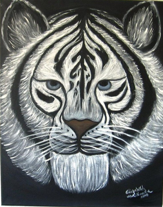Tiger Portrait an Original Oil on canvas 16x20x1 in Black and White