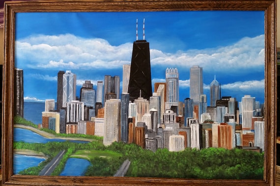 Chicago Skyline on a Sunny Day, SOLD, BUT you can still purchase an Original Oil in full color on 24x36x1 canvas