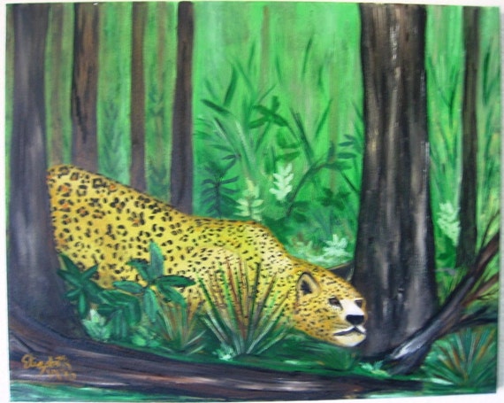 Stalking Lepoard an Original Oil in full color on 20x16x1 canvas
