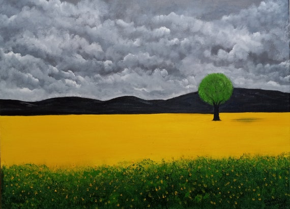 Field of Mustard on a Stormy Day an Original Oil in full color on two 24x18x1 canvases