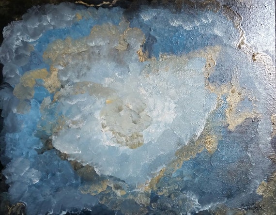 Blue Geode Painting an Abstract in Oil on 20x16x1 canvas