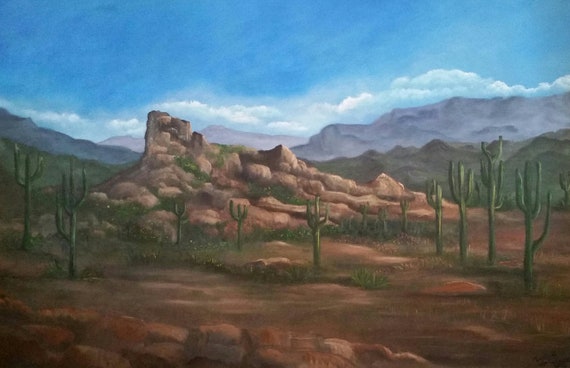 Arizona Desert, Original Oil in full color on 24x36x1 canvas