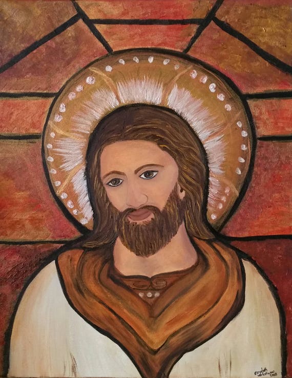 SOLD...BUT you can still buy...The Saviour, Stained Glass Oil painting on 16x20x1 canvas