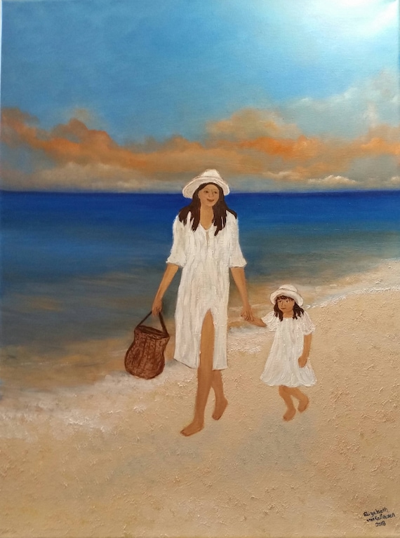 A Day at the Beach an Original Oil in full color on  24x18x1 canvas