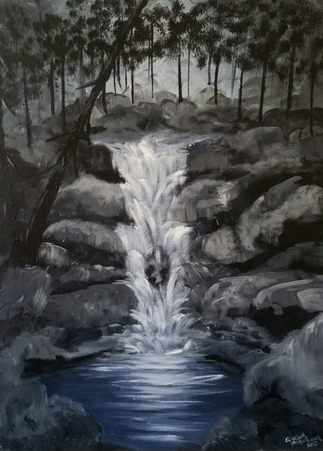 Moonlit Waterfall - Oil on Black Gesso  Pictures to paint, Natural  landmarks, Painting