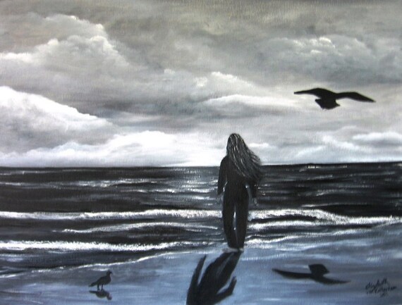 REFLECTION an Original Oil on canvas 24x18x1 in Black and White