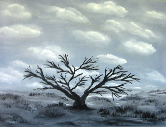 Joshua Tree an Original Oil on canvas 24x18x1 in Black and White