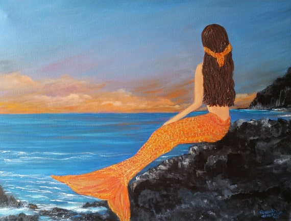 Mermaid Sunset an Original Oil in full color on 24x18x1 canvas