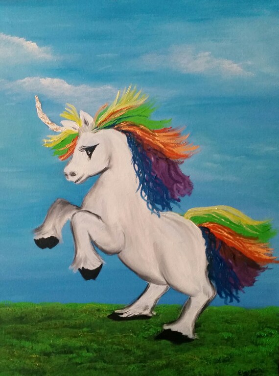 Rainbow Unicorn an Original Oil in full color on 24x18x1 canvas