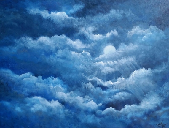 Moonlit Clouds,  Original Oil in full color on 18x24x1 canvas