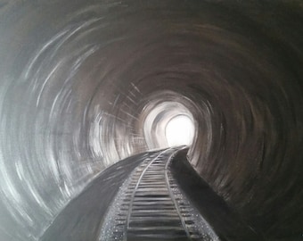 Train Tunnel an Original Oil in Black and White on 24x36x1 canvas