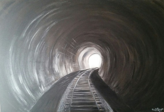 Train Tunnel an Original Oil in Black and White on 24x36x1 canvas