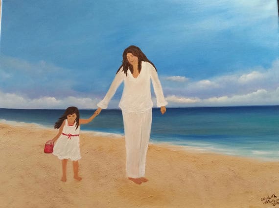 Walking with Mom an Original Oil in full color on  24x18x1 canvas