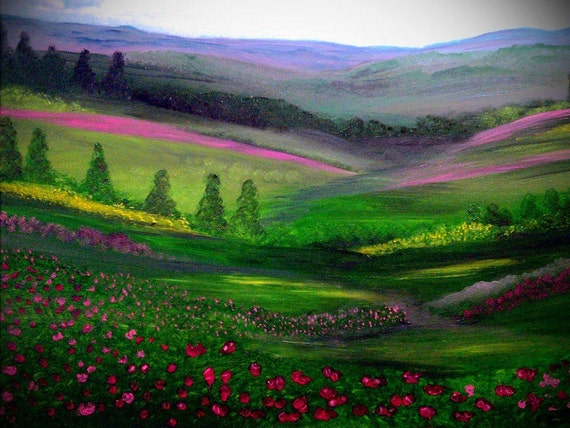 Wild Flowers in a Valley an Original Oil in full color on  24x18x1 canvas