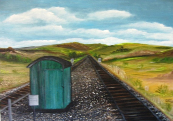 High Desert Train Tracks an Original Oil in full color on  24x18x1 canvas