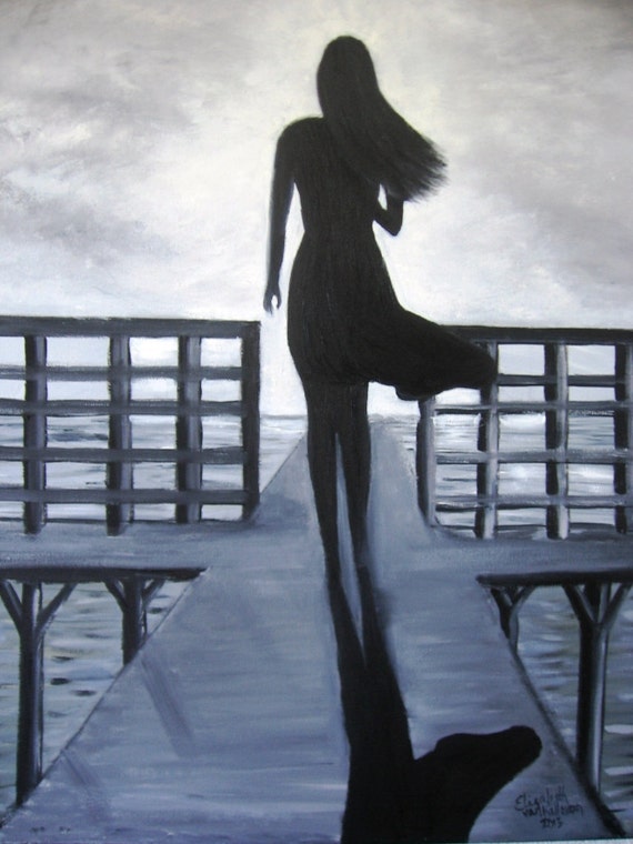Girl on a Pier Original Oil in full color on  18x24x1 canvas