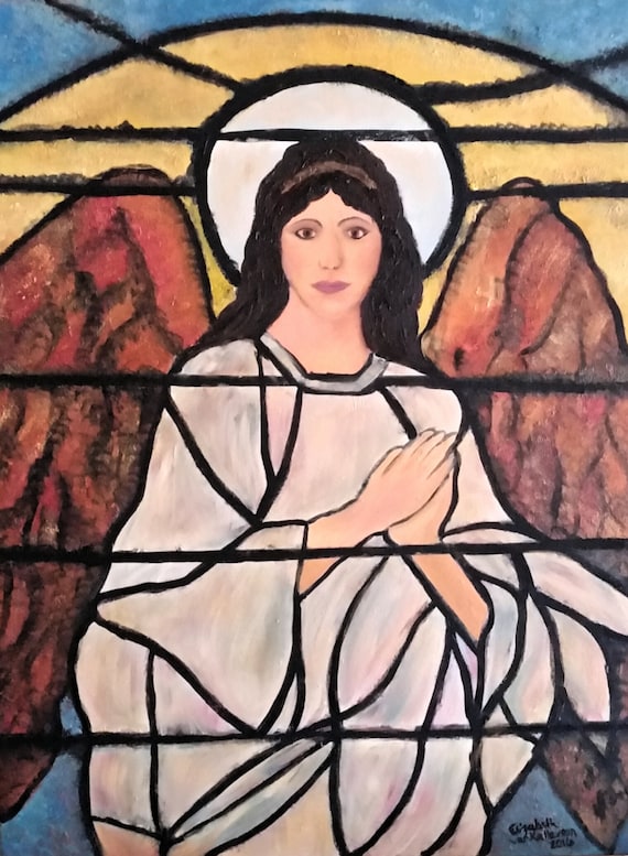 SOLD...but you can still buy...Angel, Original Oil painting made to look like stained glass on 18x24x1 canvas