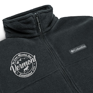 Vermont The Green Mountain State Est 1791 Vacation Souvenir for Adults Men Women Unisex Embroidered Columbia fleece jacket