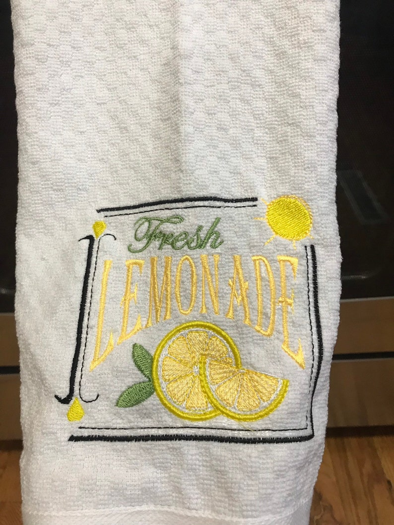 Lemon theme kitchen towels Embroidered kitchen towels Etsy