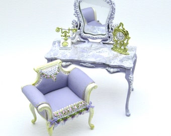 Hand-painted armchair in soft lilac tones. Scale 1.12