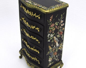 Hand painted chest of drawers on a black background. Nuit Noire Collection. Scale 1.12