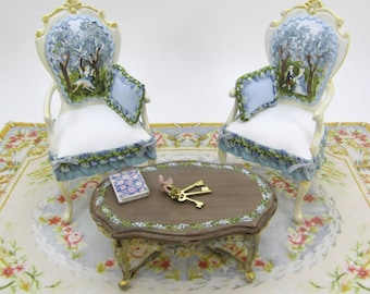 Hand-painted chair in soft shades of Versailles blue, sold separately. Versailles princess collection. Scale 1.12 ( swing princess model)