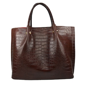 Monogramed Brown Leather Handbag