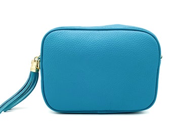 Sac bandoulière bleu personnalisable en cuir